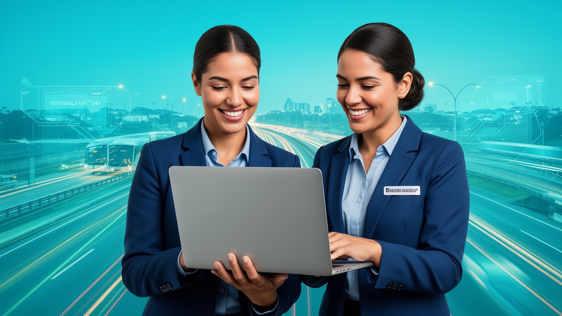 Especialistas da LM Cursos de Trânsito apresentando a plataforma EAD em um notebook